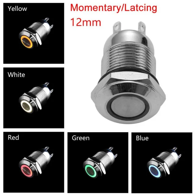 3V 5V 9V 12V 24V 110V 220V Momentary/Latching LED 12mm Metal Button Switch