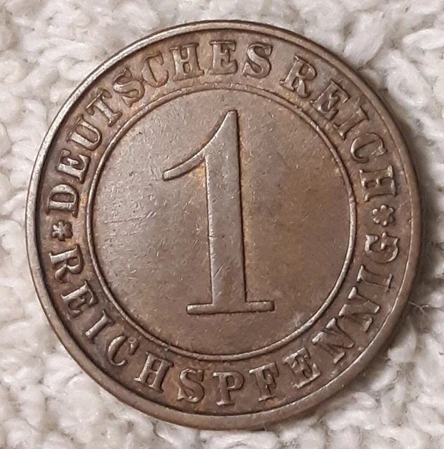 1927 E  1 Pfennig  ~ Germany Bronze Penny ~ German 1pf. Coin 3