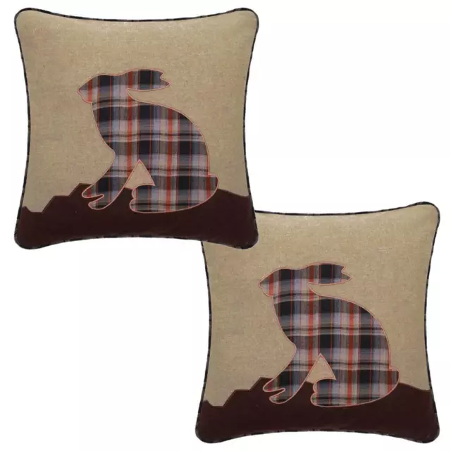 Tartan Cushion Covers 2 Pack Highland Hare 18 inch in natural brown