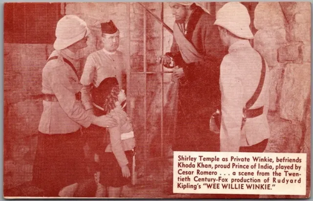 1937 SHIRLEY TEMPLE Movie Ad. Postcard WEE WILLIE WINKIE "Khoda Khan" BROWN tint