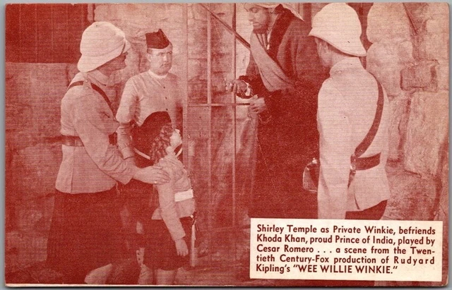 1937 SHIRLEY TEMPLE Movie Ad. Postcard WEE WILLIE WINKIE "Khoda Khan" BROWN tint