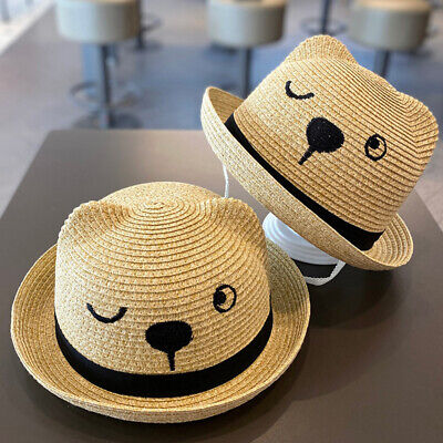 Baby Kids Bear Style Straw Hat Summer Toddler Boys Girls Outdoor Play Sun Hats