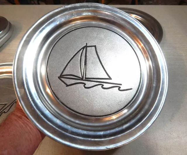 THREE Wilton Armetale Pewter Nautical Sailboat Dinner Plates 11"   NICE 3