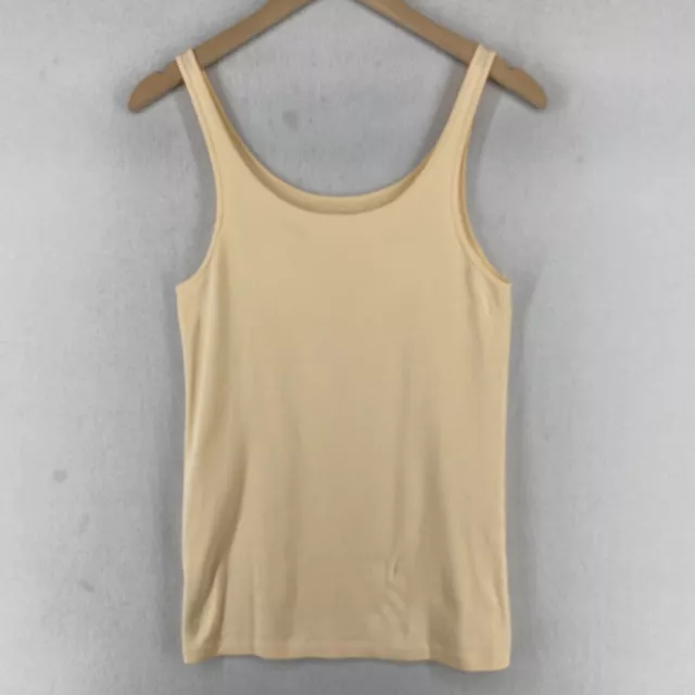 EILEEN FISHER Tank Top L Organic Cotton Ribbed Jersey Slim Cami Scoop Neck Peach