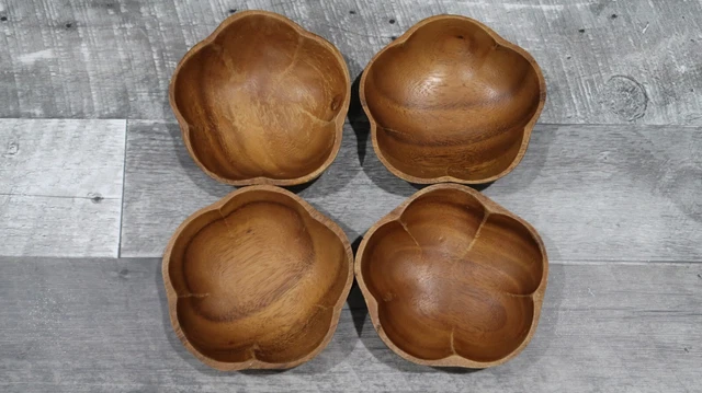 Vintage Monkey Pod 4 Serving Bowls Handcrafted Philippines Marked Woodware