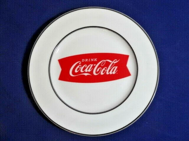 Plato de cena con logotipo de café Gibson Drink Coca Cola años 60 10,5 pancarta roja cerámica blanca