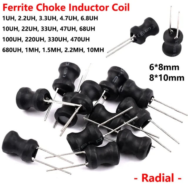6*8mm 8*10mm Radial Ferrite Choke Inductor Coil 1UH to 10MH - Various Pack Sizes