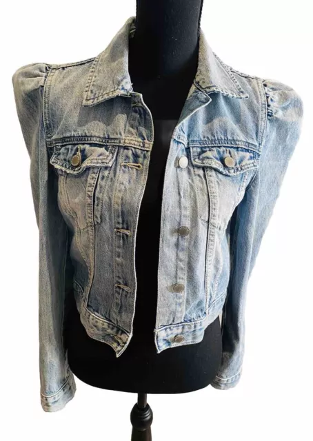 Decjuba Size 8 Puff Sleeve Crop Denim Jacket