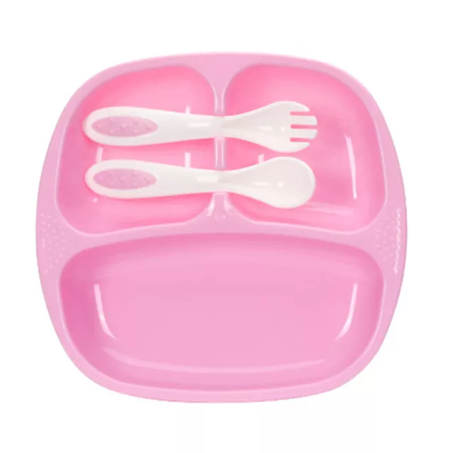 Lovely Baby Infant Separated Food Feeding Plate Dish Spoon Fork Cutlery Set 10