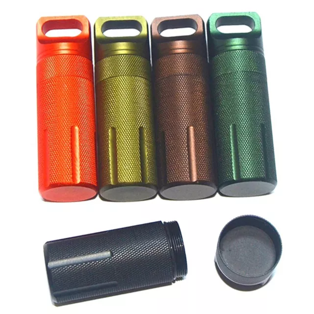 Waterproof Pill Box Case Bottle Alloy Container Keyring Medicine Capsule Holder