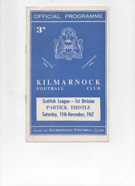 Kilmarnock v Partick Thistle Scottish League 1st Division 11th November 1967
