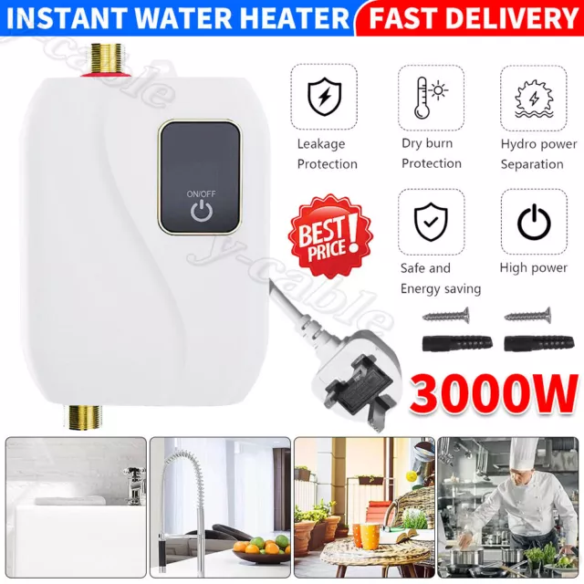 Electric Tankless Instant Hot Water Heater 3000W Under Sink Tap Bathroom Kitchen