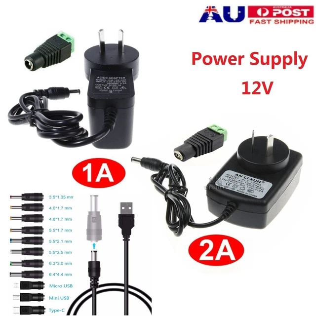 12V AC DC 1A/2A LED Power Supply Adapter Safety Charger For Strip CCTV Camera