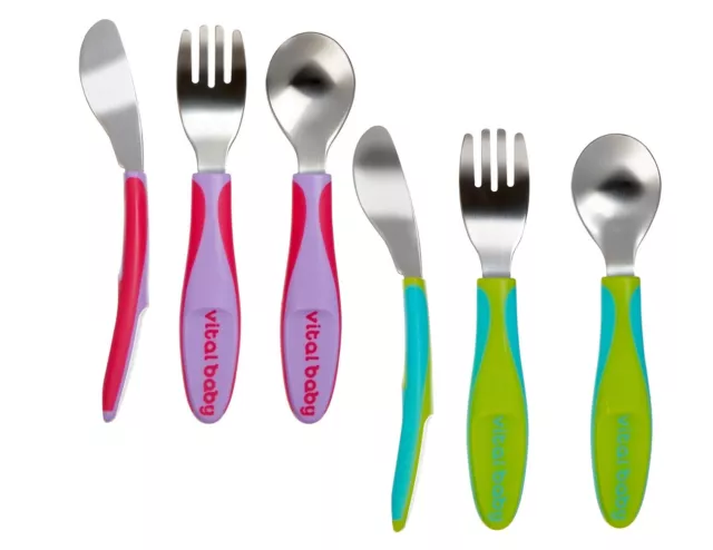 Vital Baby Fork Knife and Spoon Cutlery Set Toddler Food Feeding Big Kid 3Pk