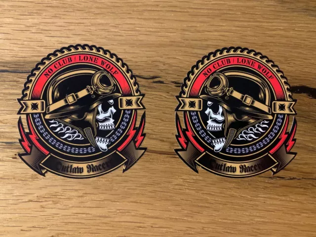 2x Outlaw Racer Aufkleber Motorrad Sticker Chopper Bobber Cafe Skull V2 V8 MG385