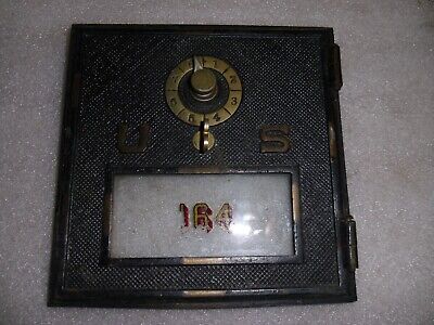 Large Vintage Brass U.S. Post Office Mail Box Door & Frame Dial Combination #164