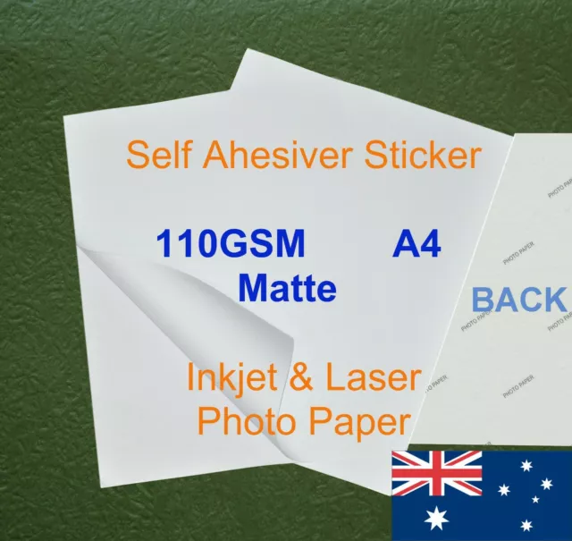 250 X A4 110GSM Inkjet & Laser Matte Photo Paper Sticker Adhesive ( Back Marked)