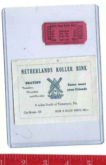 vintage lot roller rink decal Netherlands south of Tamaqua Pennsylvania & ticket