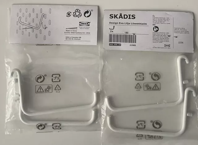 Pack Of 4: IKEA Skadis Hook for SKÅDIS Pegboard White 503.356.18 Organizer