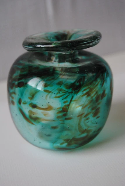 Beau Vase Pate Verre D Art Soliflore Multicol0Res  9X8 Cm Vitrine Tbe