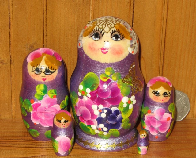 Poupées Gigognes Russes (Matryoshka) Thème Père Noël - 5 Pièces En Bois, Hauteur Max 11cm - Décoration De Noël, Cadeau, Rangement