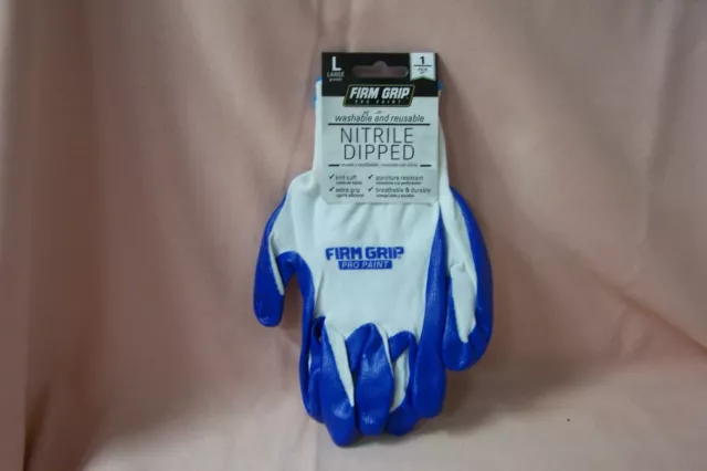 Firm Grip Nitrile Dipped Pro Paint Blue Washable and Reusable Gloves Size L NEW