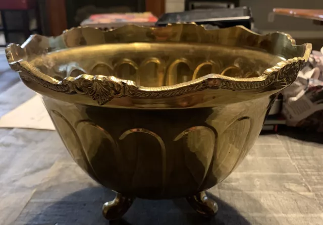 Vintage Brass Planter Footed Ornate Pot Bowl Heavy Solid 9.75"L x 7.5"W 4"T Oval