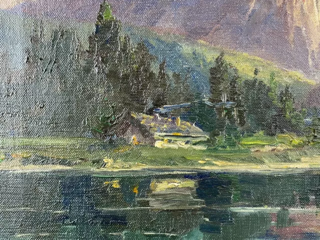 Ölgemälde Landschaft See Vor Gebirge Gemälde Signiert W. Rösch 3