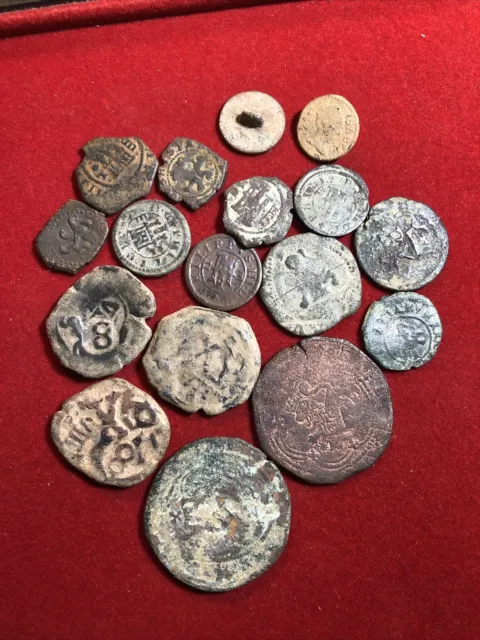 pirate treasure coins(17) 1600’s Interesting Mix Maravedi Two Coins Made Buttons