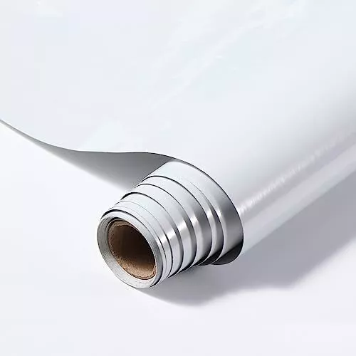 Papier Adhesif pour Meuble Blanc Brillant 40X300cm Stickers Meuble
