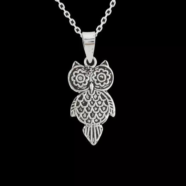 Solid 925 Sterling Silver Owl Pendant Necklace Bird Animal 2