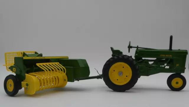 Vintage 1980s Ertl Diecast Metal John Deere Hay Baler And Tractor