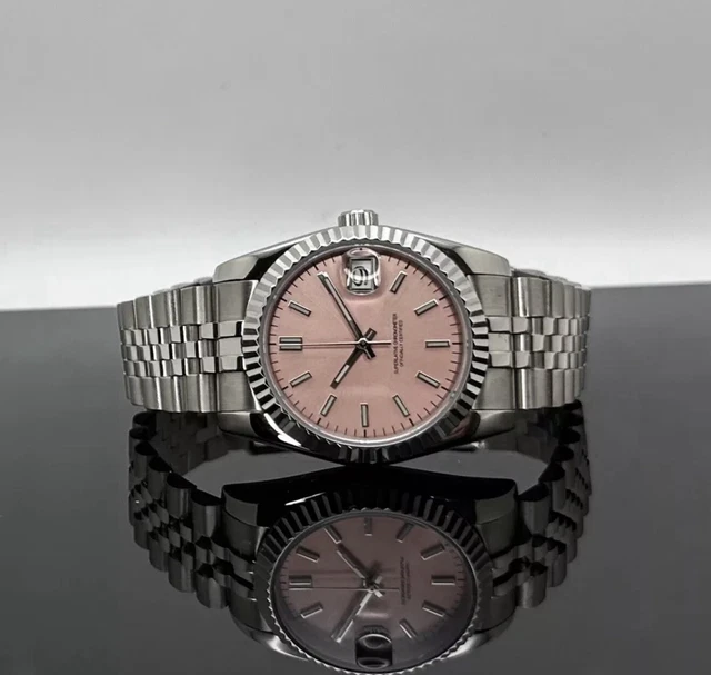 CUSTOM 36MM PINK DJ Style Mod Watch Jubilee w/ NH35