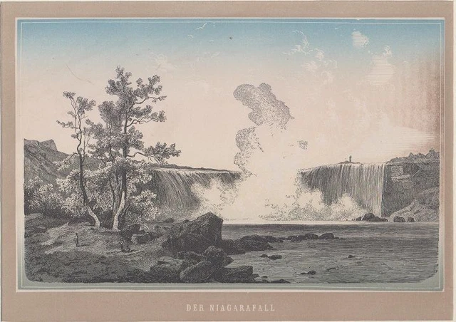 Orig. kolorierter Holzstich - Der Niagrafall.