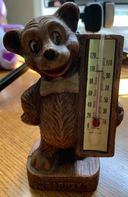 Vintage Faux Wooden Bear Thermometer 1955 Multi Products Inc Barney