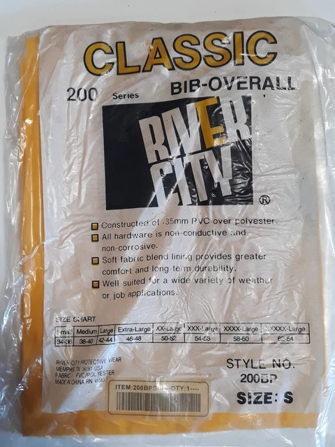 river city 200bp-s small Yellow Rain Pants Bib Overall Style with Fly Front