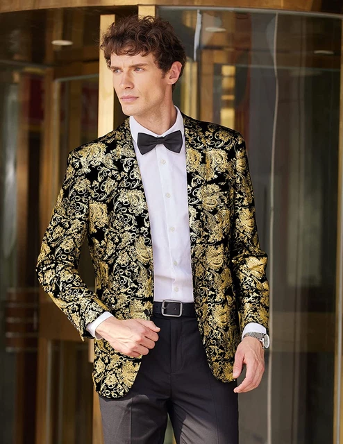 COOFANDY Mens Floral Tuxedo Suit Jacket Paisley Notch Lapel Party Prom Wedding B 3