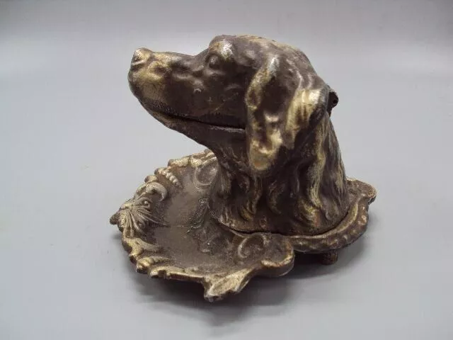 Estatuilla de cenicero de metal ruso de perro URSS Vintage 5575