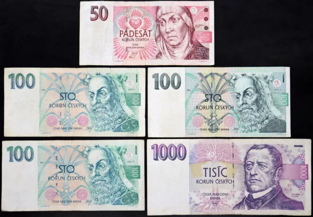 CZECH REPUBLIC 1993-1995 Banknote Lot 50 3x100 1000 Korun P4 P5 P8