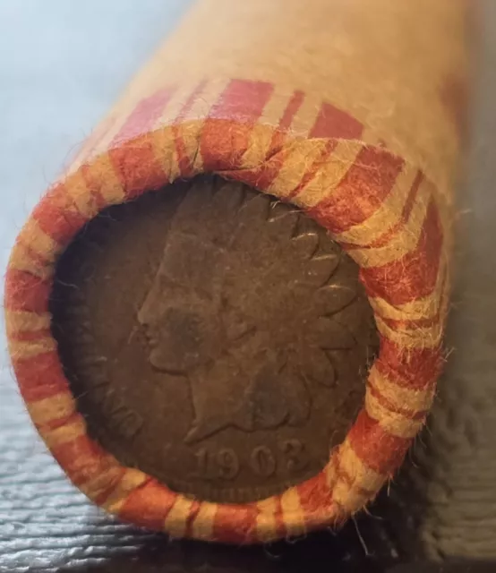 1900 and 1903 Indian Head Cent Ends on Mixed Wheat Cent Roll