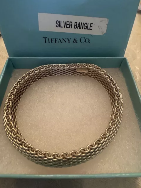 Fine Tiffany & Co Somerset Mesh Weave Flexible Bangle Sterling Silver Bracelet 2