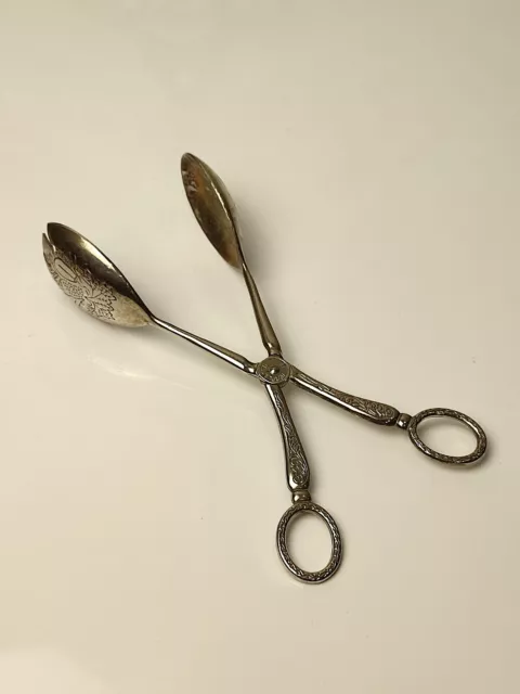 VTG Silver Plated Scissor Salad Ice Spoons Ornate Vintage Silver Plated Spoon