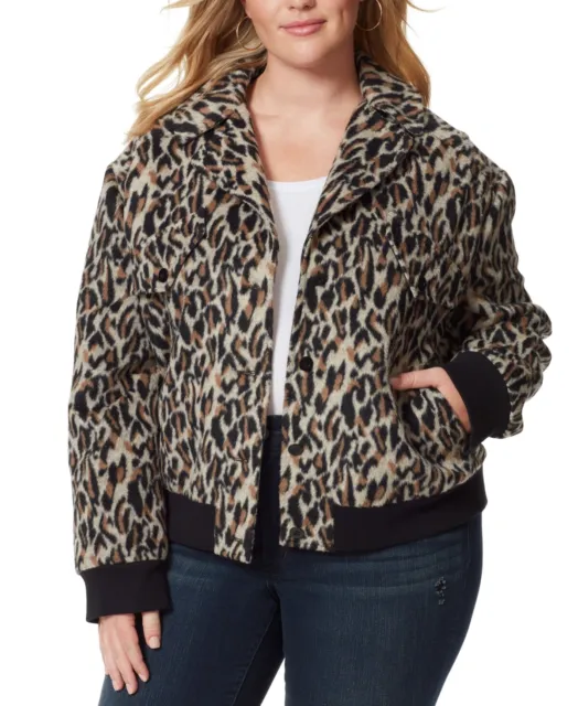 $150 Jessica Simpson Trendy Plus Size Hollis Fuzzy Bomber Jacket Brown Size 1X