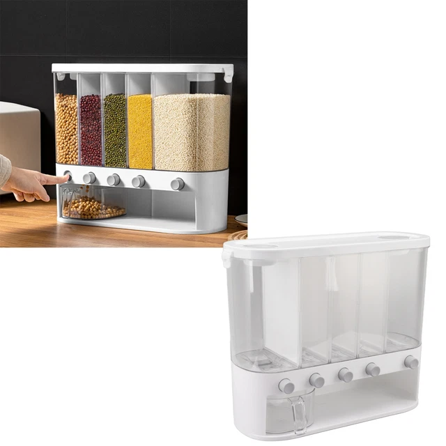 Dry Food Container 5 Grid Dispenser Box Transparent Shell With Cup For Grains