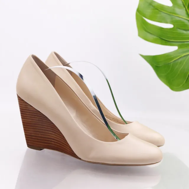 Franco Sarto Helio Pump Women's Size 9 Wedge Heel Nude Tan Leather Dress Shoes