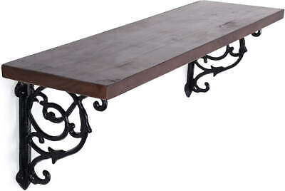 24-Inch Victorian Style Floating Shelf with Decorative Cast Iron Brackets
