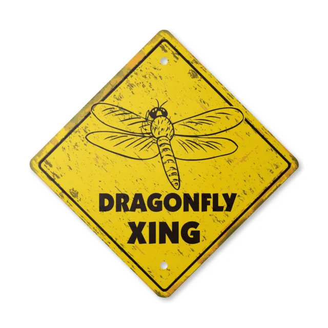 Dragonfly Vintage Crossing Sign Xing Plastic Rustic Indoor Outdoor wings insect