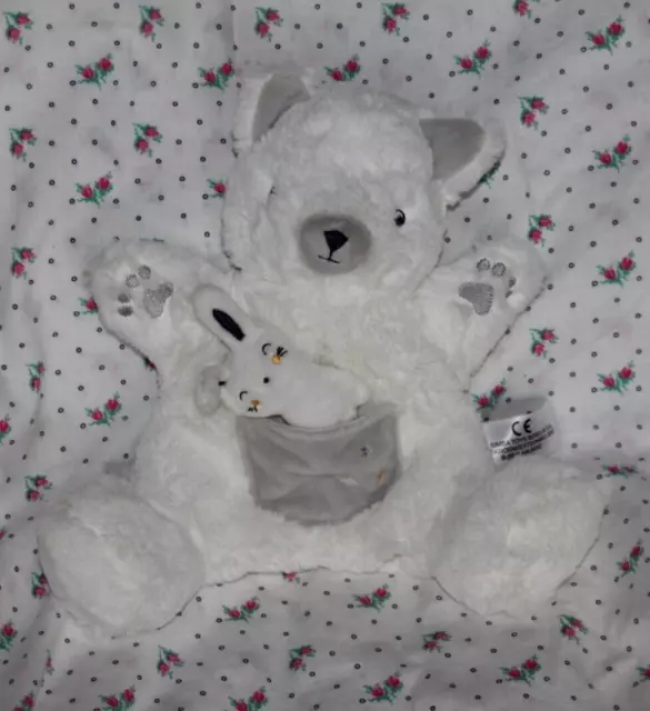 Doudou SIMBA TOYS KIABI  Ours Chat Blanc gris Poche Étoiles Marionnette  NEUF