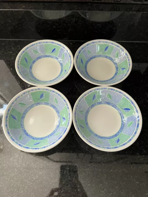 Churchill Blue Green Leaf Bowls cereal Soup England Set of 4
