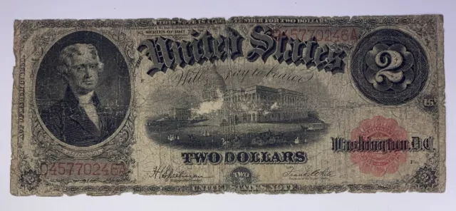 1917 ($2) Two Dollar Red Seal United States Legal Tender Large Note